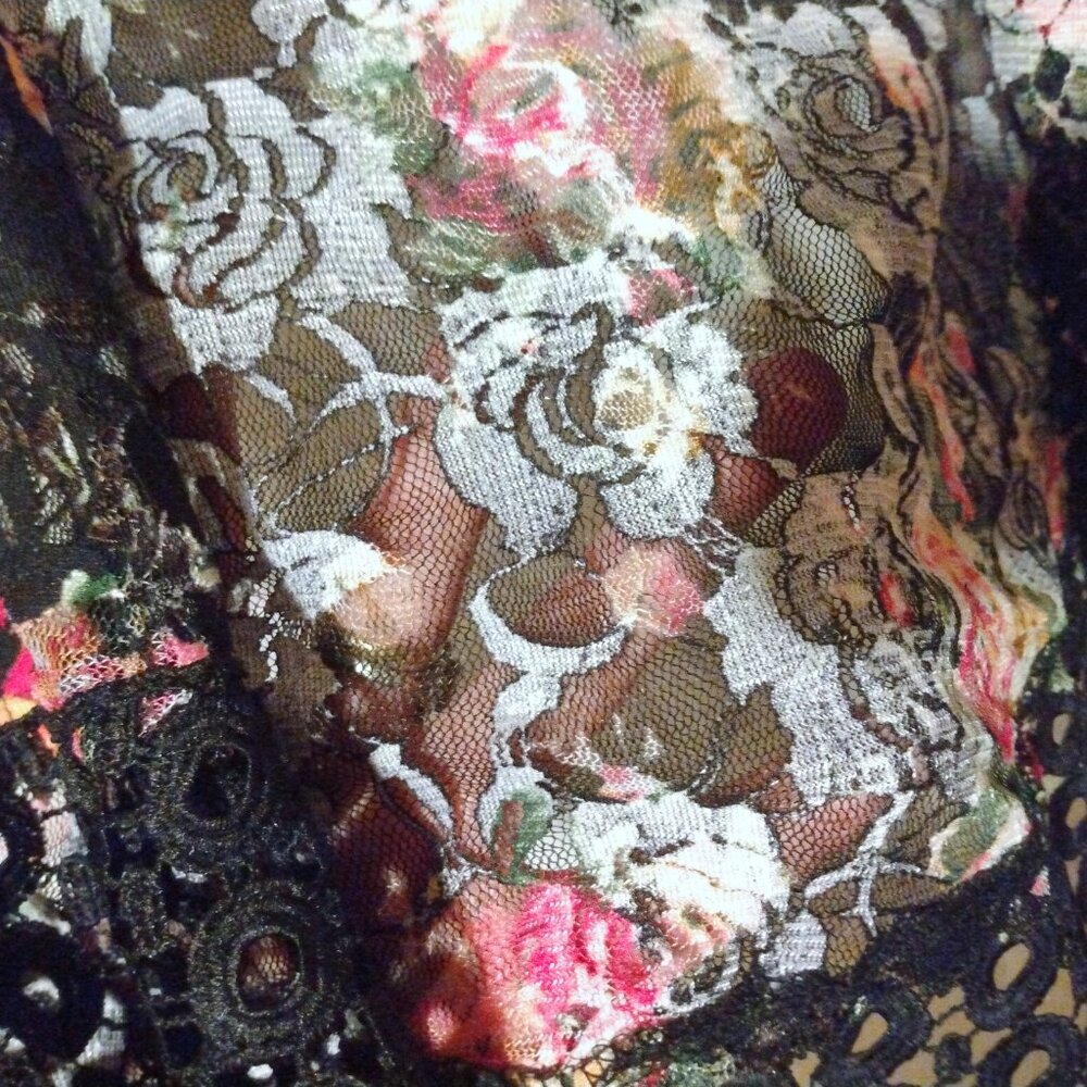 Sweet Rain Floral Mesh Fringe Kimono Beach Cover-Up M Whimsigoth Boho Festival - Picture 5 of 10